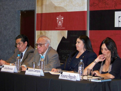 Ariel Rosales (izq.), Carlos Monsiváis, Laura Campos y Rossana Reguillo.